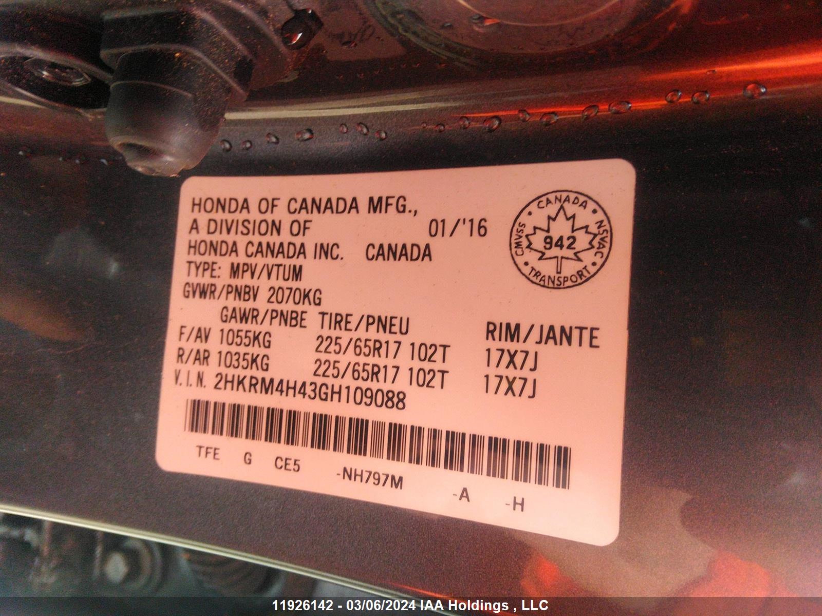 Photo 8 VIN: 2HKRM4H43GH109088 - HONDA CR-V 