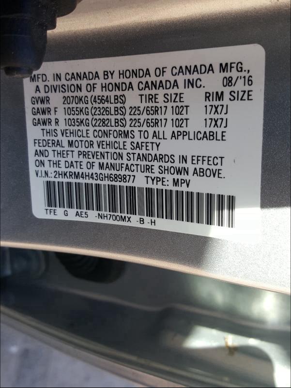 Photo 9 VIN: 2HKRM4H43GH689877 - HONDA CR-V SE 