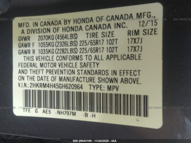 Photo 8 VIN: 2HKRM4H45GH620964 - HONDA CR-V 