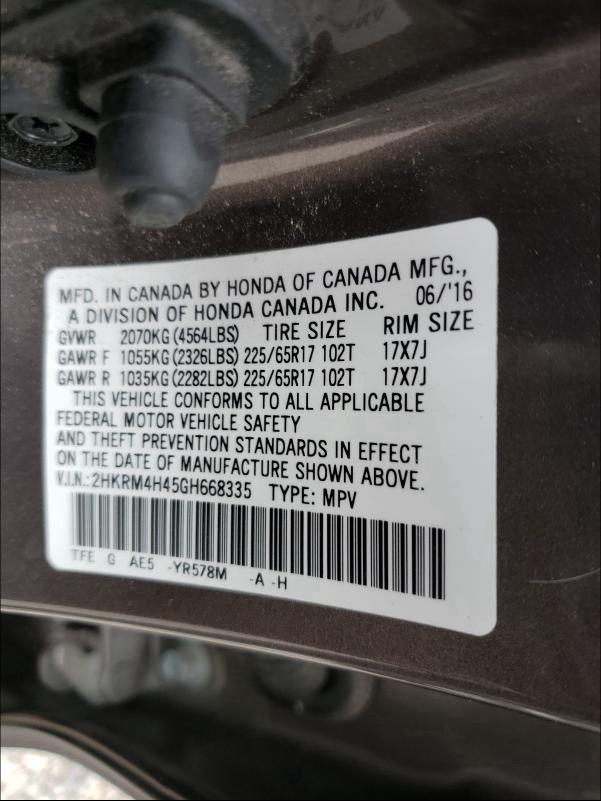 Photo 9 VIN: 2HKRM4H45GH668335 - HONDA CR-V SE 