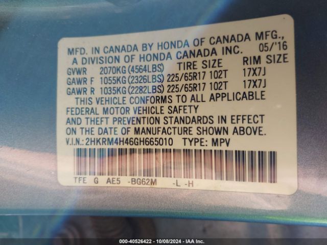 Photo 8 VIN: 2HKRM4H46GH665010 - HONDA CR-V 