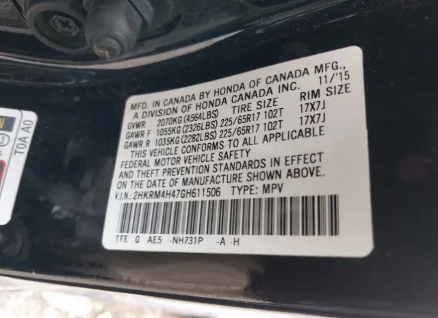 Photo 8 VIN: 2HKRM4H47GH611506 - HONDA CR-V 