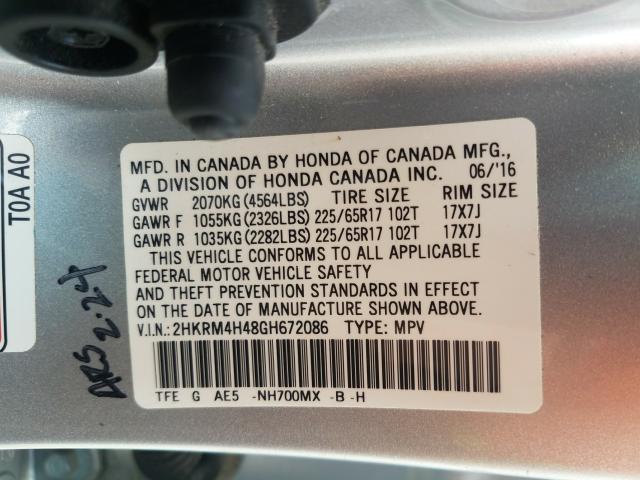 Photo 9 VIN: 2HKRM4H48GH672086 - HONDA CR-V SE 