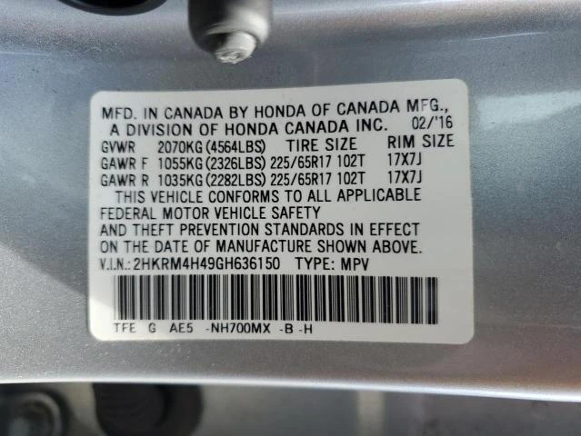 Photo 11 VIN: 2HKRM4H49GH636150 - HONDA CR-V SE 