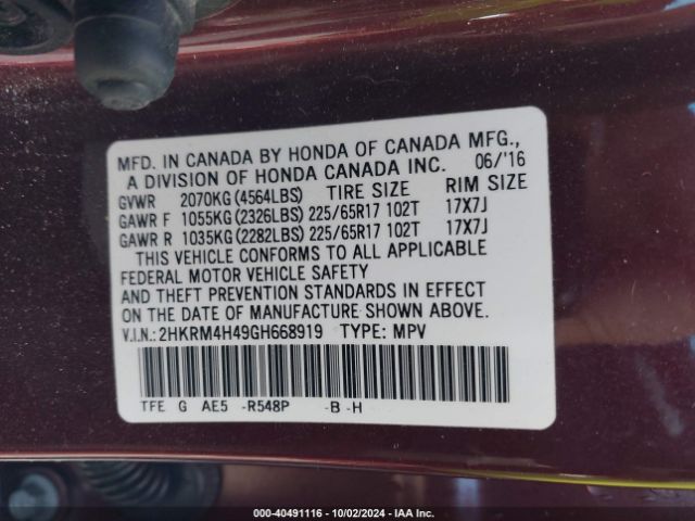 Photo 8 VIN: 2HKRM4H49GH668919 - HONDA CR-V 