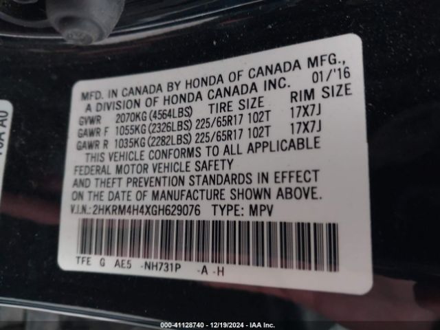 Photo 8 VIN: 2HKRM4H4XGH629076 - HONDA CR-V 