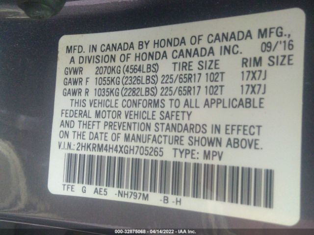 Photo 8 VIN: 2HKRM4H4XGH705265 - HONDA CR-V 