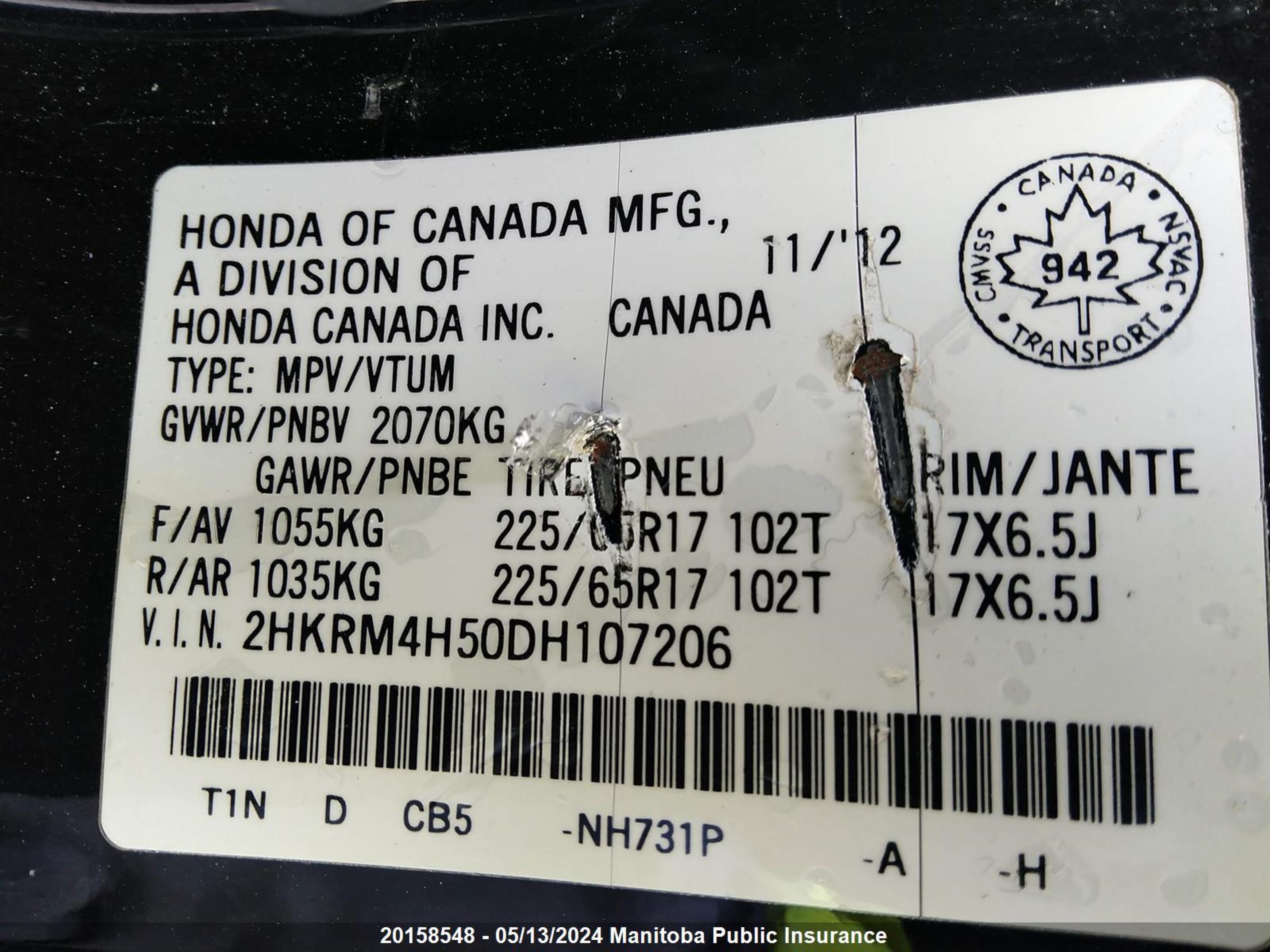 Photo 8 VIN: 2HKRM4H50DH107206 - HONDA CR-V 