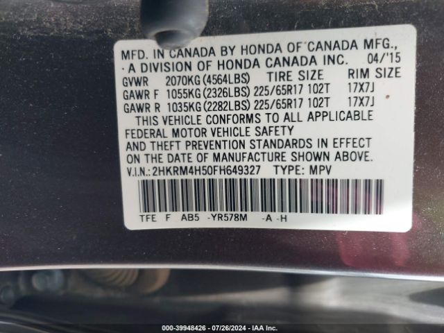 Photo 8 VIN: 2HKRM4H50FH649327 - HONDA CR-V 