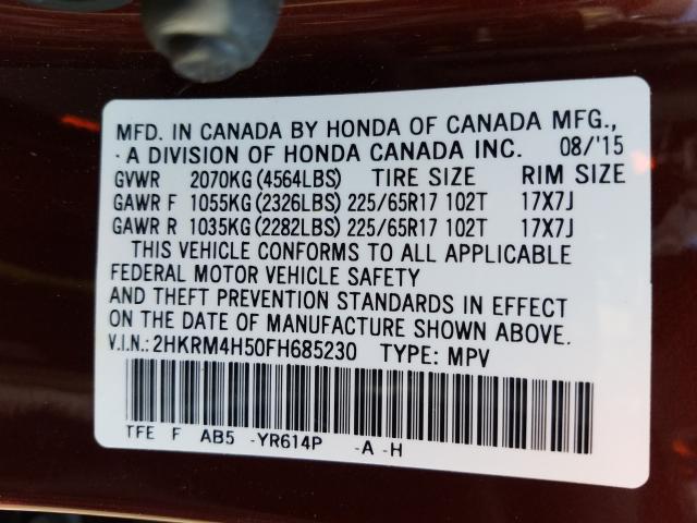 Photo 9 VIN: 2HKRM4H50FH685230 - HONDA CR-V EX 