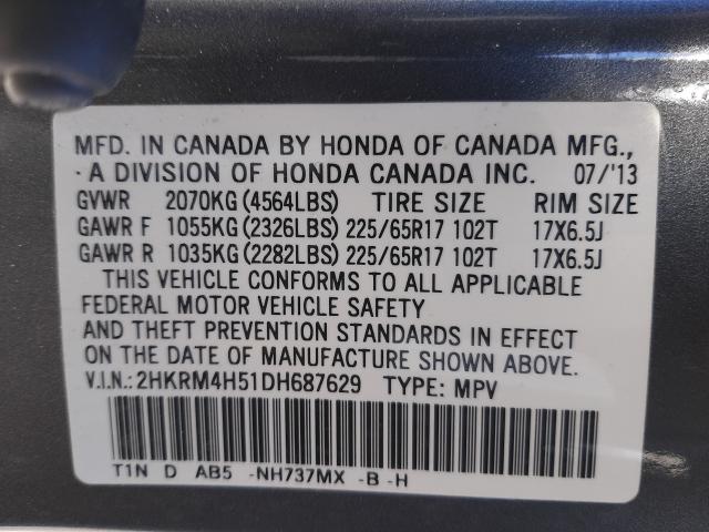 Photo 9 VIN: 2HKRM4H51DH687629 - HONDA CR-V EX 