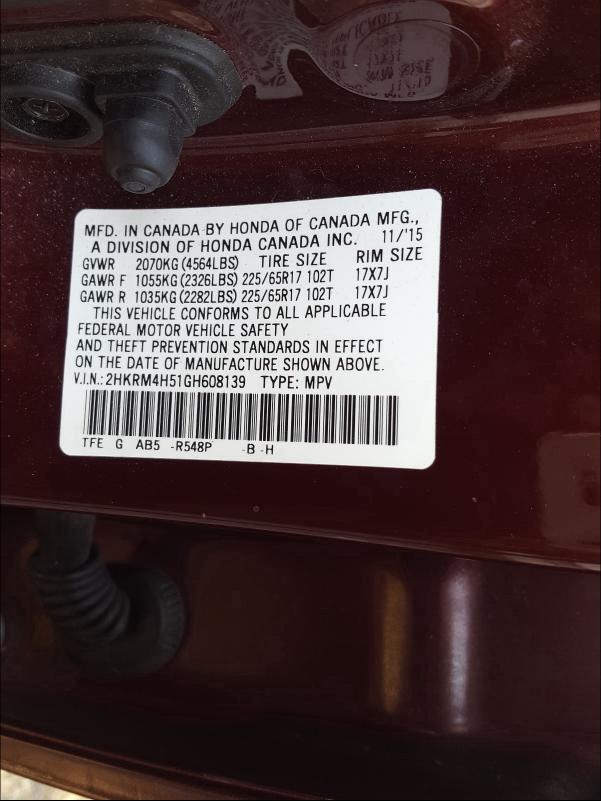 Photo 9 VIN: 2HKRM4H51GH608139 - HONDA CR-V EX 