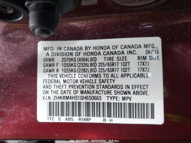 Photo 8 VIN: 2HKRM4H51GH650665 - HONDA CR-V 