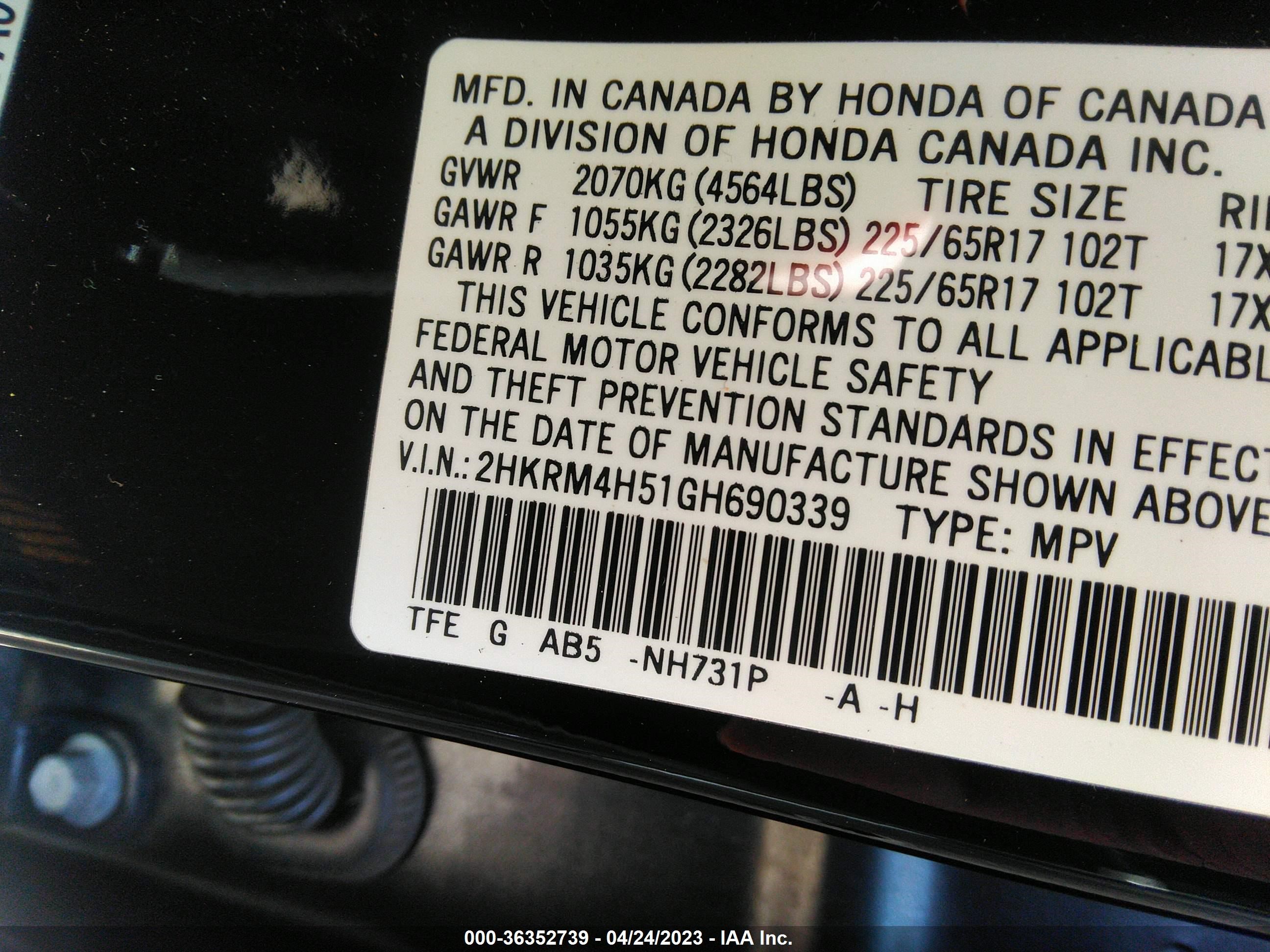 Photo 8 VIN: 2HKRM4H51GH690339 - HONDA CR-V 