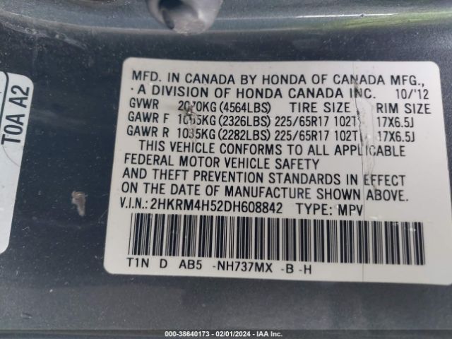 Photo 8 VIN: 2HKRM4H52DH608842 - HONDA CR-V 