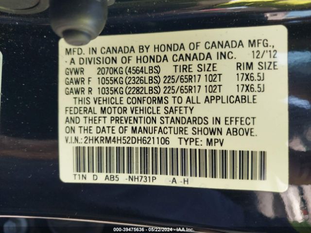 Photo 8 VIN: 2HKRM4H52DH621106 - HONDA CR-V 