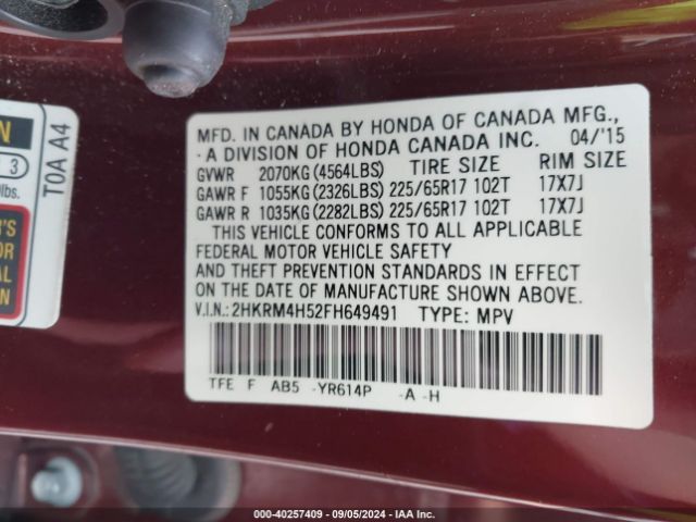 Photo 8 VIN: 2HKRM4H52FH649491 - HONDA CR-V 