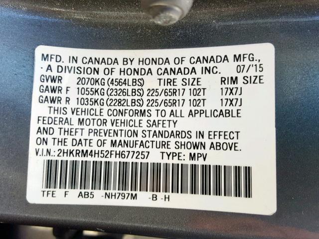 Photo 9 VIN: 2HKRM4H52FH677257 - HONDA CR-V EX 