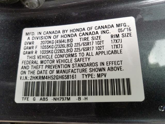 Photo 9 VIN: 2HKRM4H52GH658161 - HONDA CR-V EX 