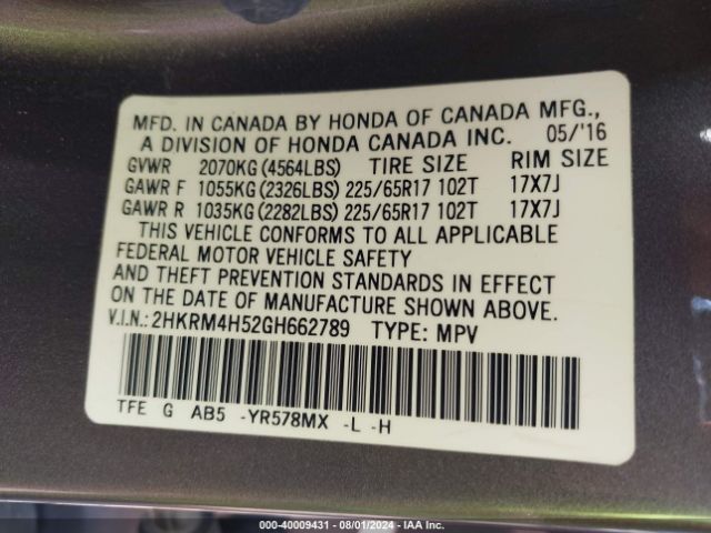 Photo 8 VIN: 2HKRM4H52GH662789 - HONDA CR-V 