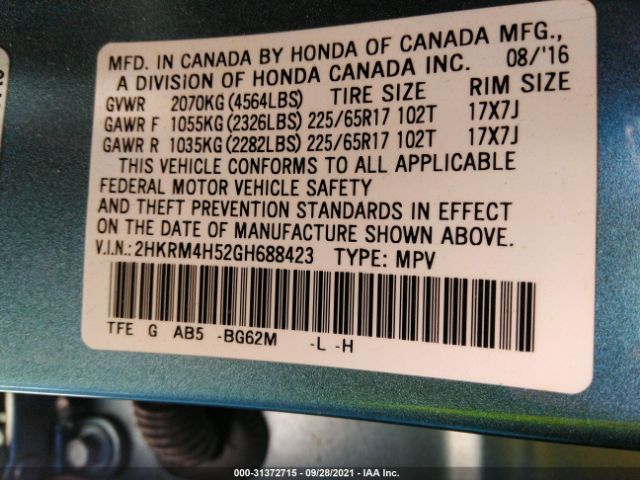 Photo 8 VIN: 2HKRM4H52GH688423 - HONDA CR-V 