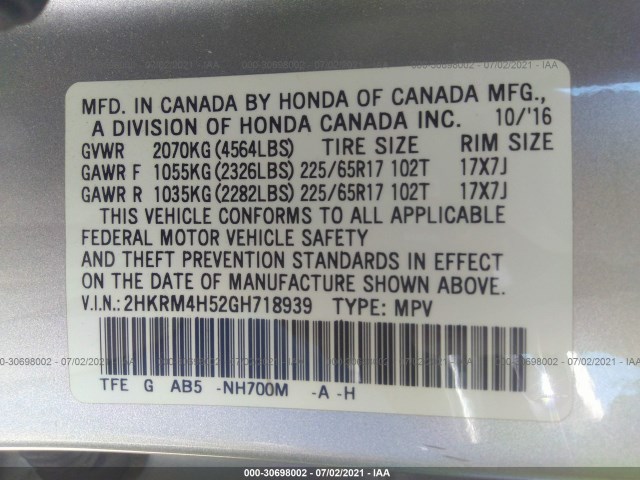 Photo 8 VIN: 2HKRM4H52GH718939 - HONDA CR-V 