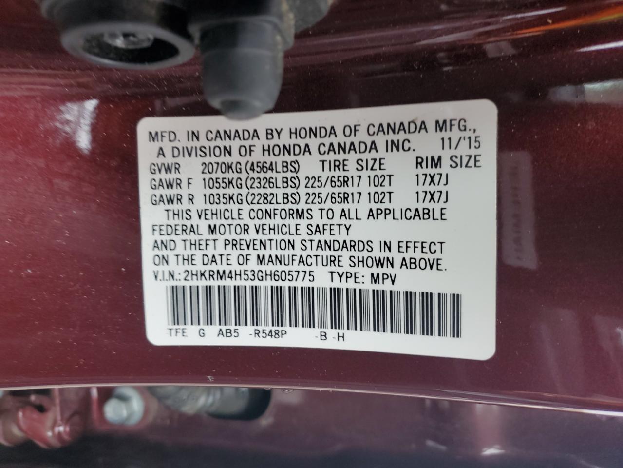 Photo 12 VIN: 2HKRM4H53GH605775 - HONDA CR-V 