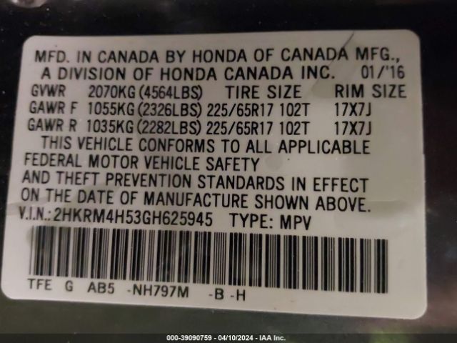 Photo 8 VIN: 2HKRM4H53GH625945 - HONDA CR-V 