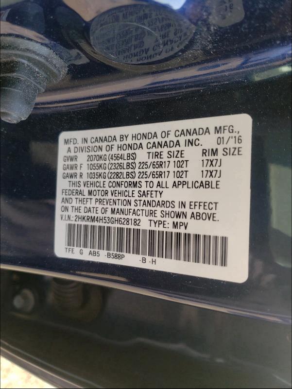 Photo 9 VIN: 2HKRM4H53GH628182 - HONDA CR-V EX 