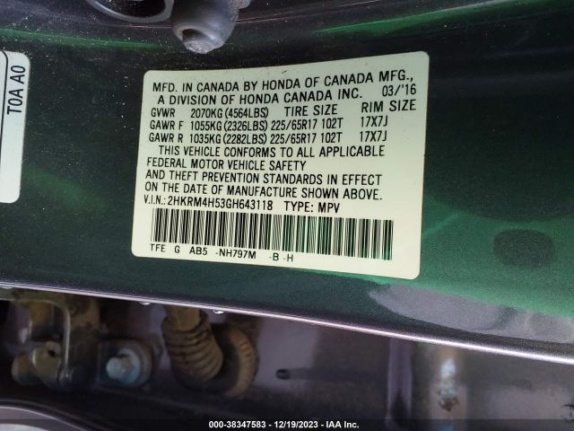 Photo 8 VIN: 2HKRM4H53GH643118 - HONDA CR-V 