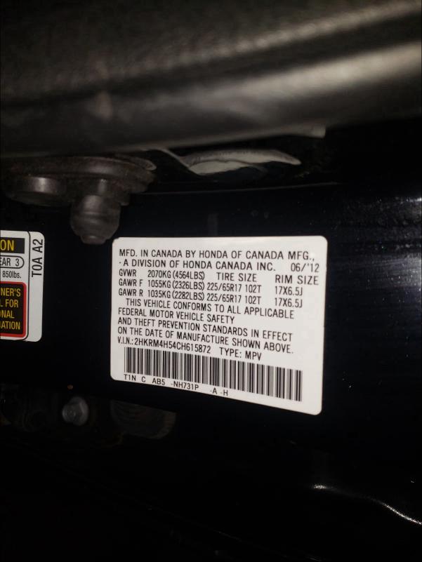 Photo 9 VIN: 2HKRM4H54CH615872 - HONDA CR-V EX 