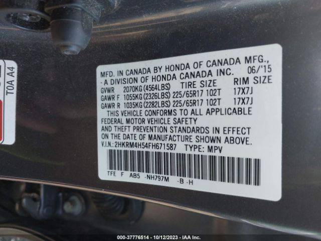 Photo 8 VIN: 2HKRM4H54FH671587 - HONDA CR-V 