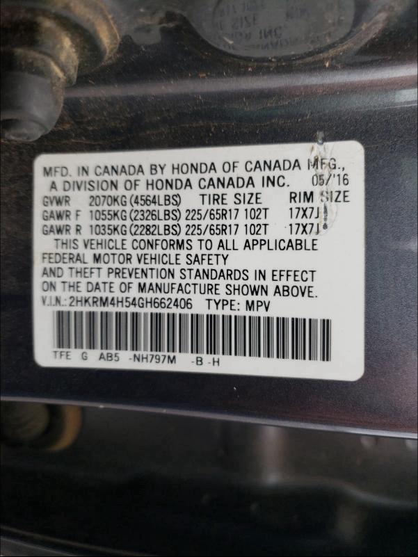 Photo 9 VIN: 2HKRM4H54GH662406 - HONDA CR-V EX 