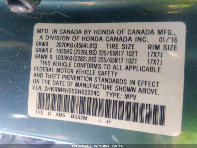 Photo 8 VIN: 2HKRM4H55GH622240 - HONDA CR-V 