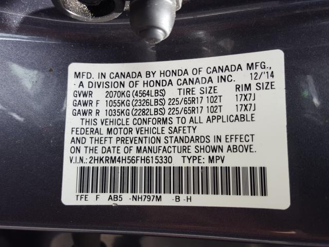 Photo 9 VIN: 2HKRM4H56FH615330 - HONDA CR-V EX 