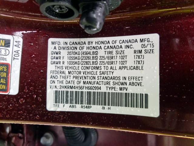 Photo 9 VIN: 2HKRM4H56FH660994 - HONDA CR-V EX 