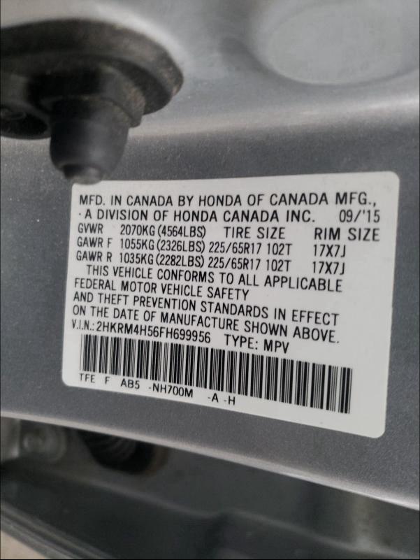 Photo 9 VIN: 2HKRM4H56FH699956 - HONDA CR-V EX 