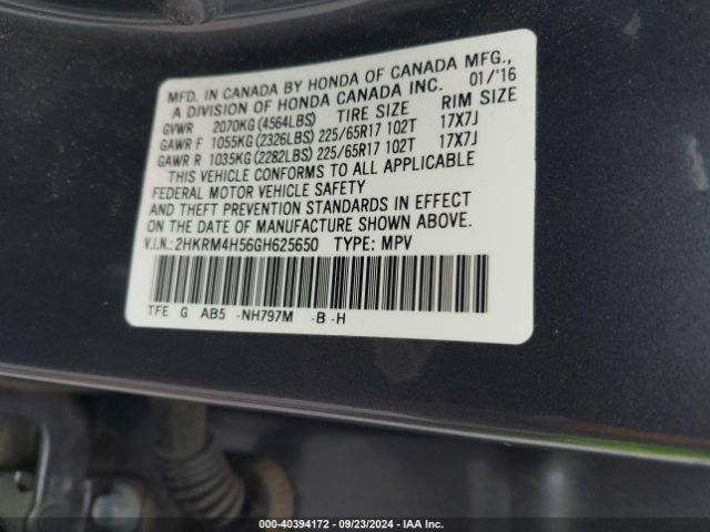 Photo 8 VIN: 2HKRM4H56GH625650 - HONDA CR-V 