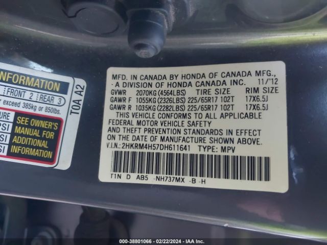 Photo 8 VIN: 2HKRM4H57DH611641 - HONDA CR-V 