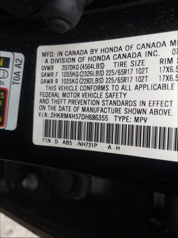 Photo 9 VIN: 2HKRM4H57DH686355 - HONDA CR-V EX 