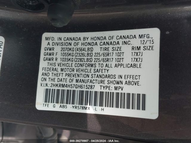 Photo 8 VIN: 2HKRM4H57GH615287 - HONDA CR-V 