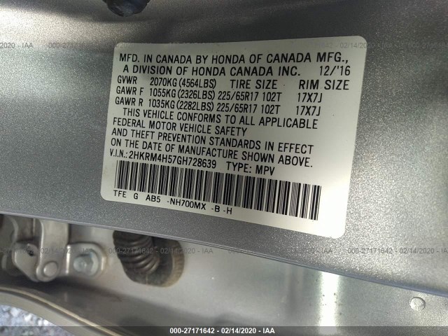 Photo 8 VIN: 2HKRM4H57GH728639 - HONDA CR-V 