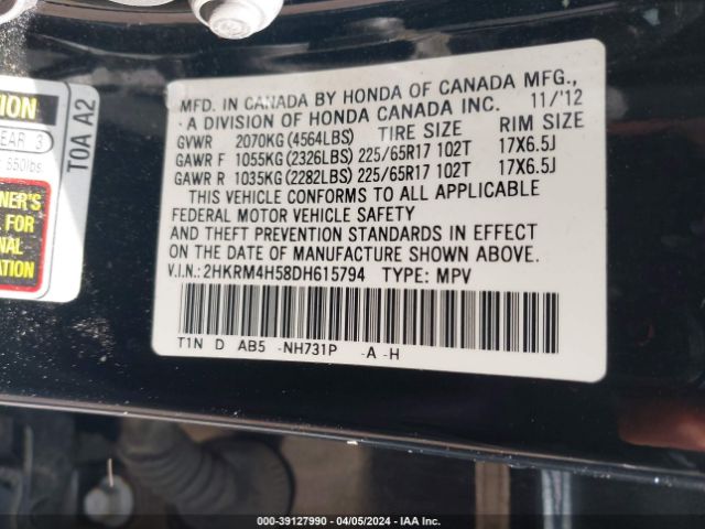 Photo 8 VIN: 2HKRM4H58DH615794 - HONDA CR-V 