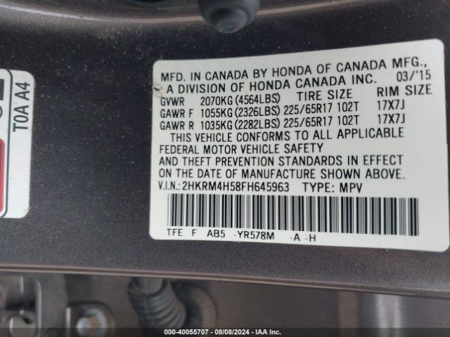 Photo 8 VIN: 2HKRM4H58FH645963 - HONDA CR-V 