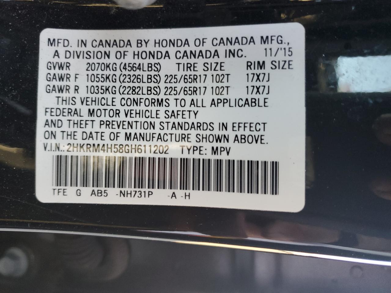 Photo 12 VIN: 2HKRM4H58GH611202 - HONDA CR-V 