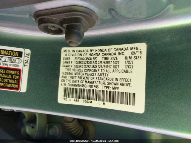 Photo 8 VIN: 2HKRM4H58GH701756 - HONDA CR-V 