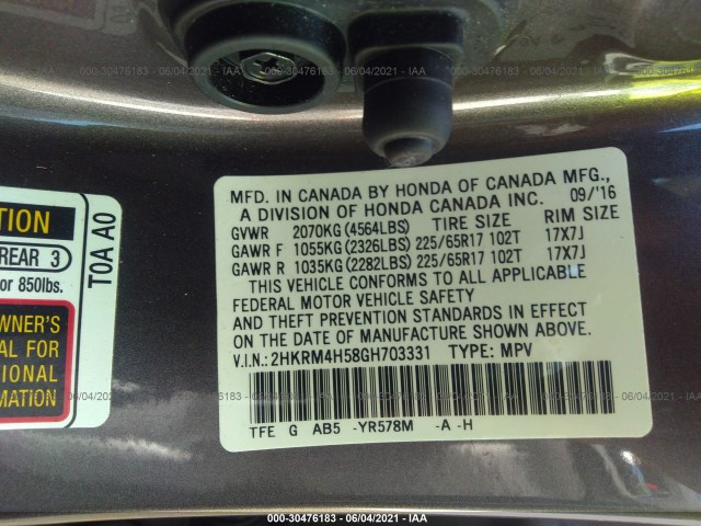 Photo 8 VIN: 2HKRM4H58GH703331 - HONDA CR-V 