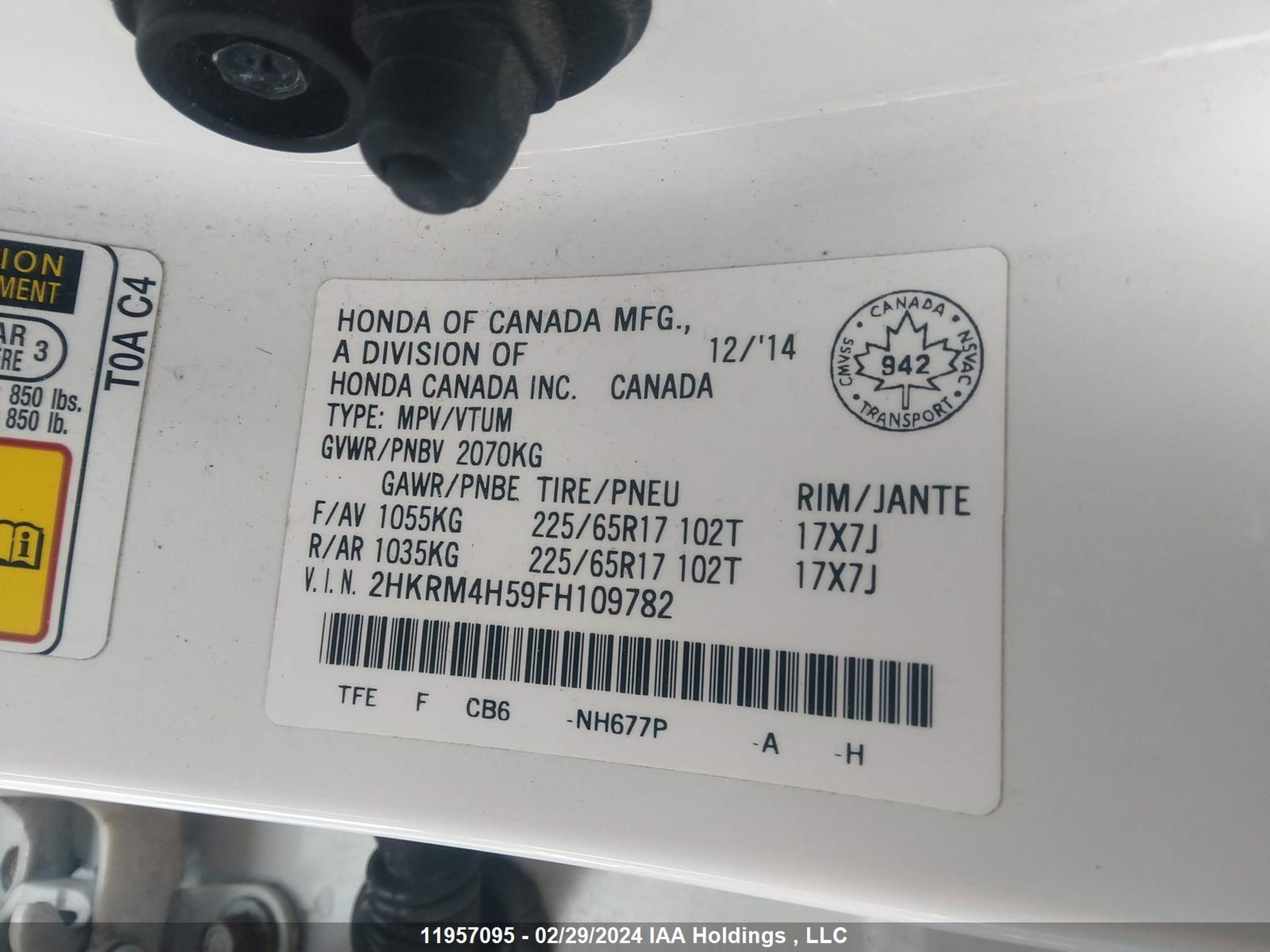 Photo 8 VIN: 2HKRM4H59FH109782 - HONDA CR-V 