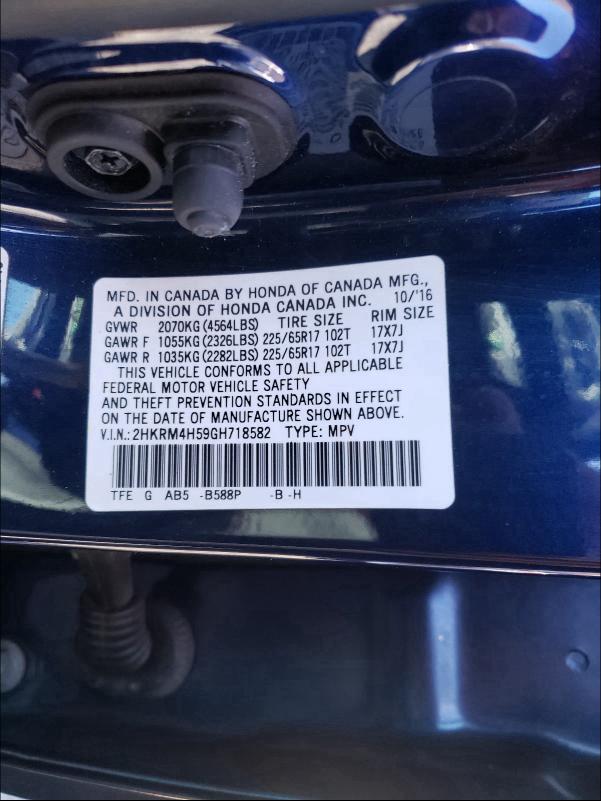 Photo 9 VIN: 2HKRM4H59GH718582 - HONDA CR-V EX 