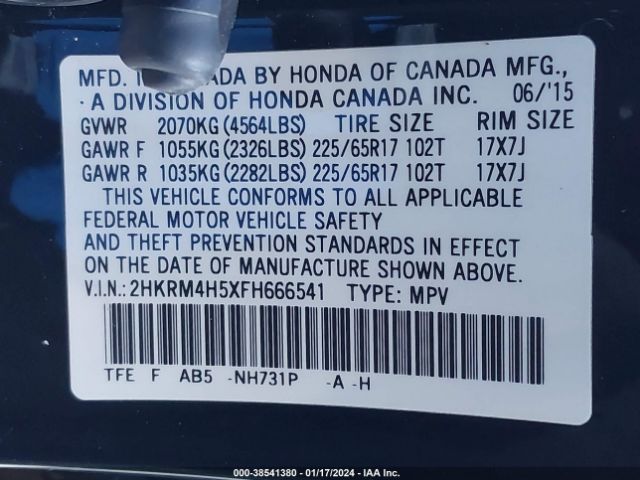 Photo 8 VIN: 2HKRM4H5XFH666541 - HONDA CR-V 